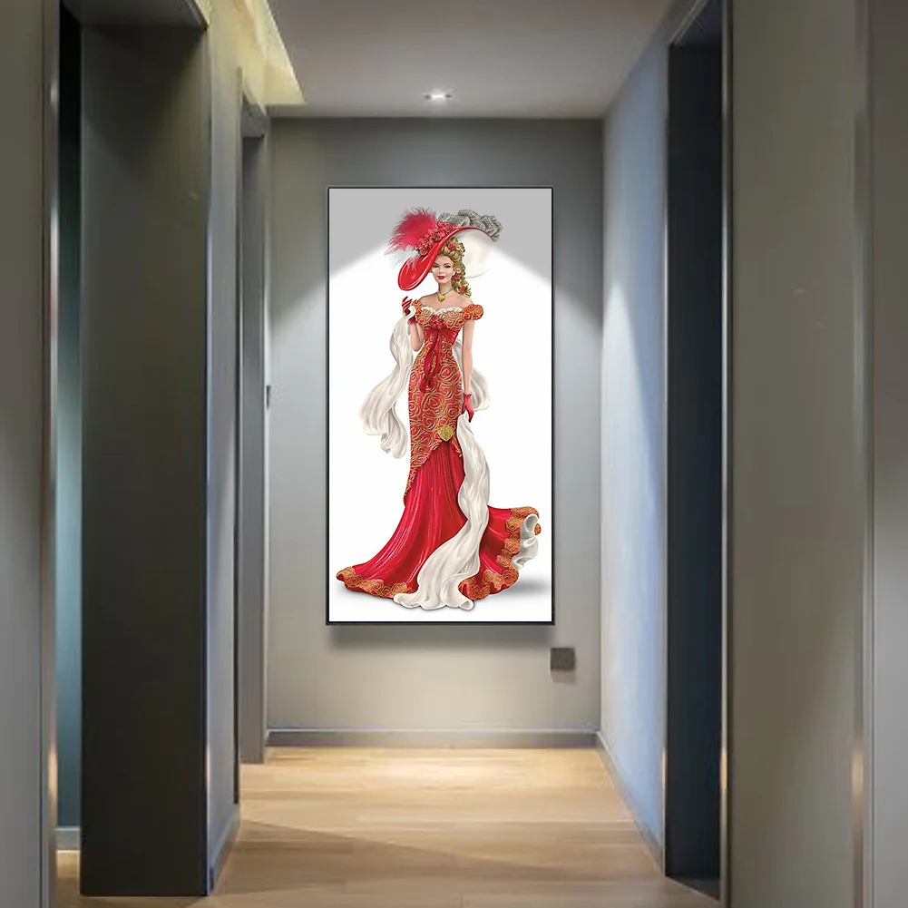 Diamond Painting - Full Round Drill - Red Dress Lady(30*60cm)