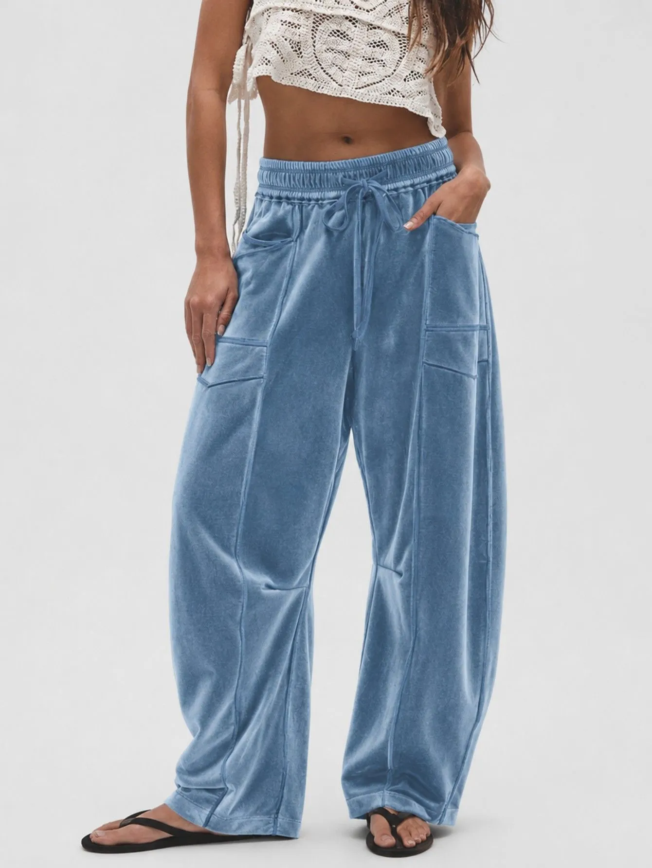 Women's Velvet Wide Leg Cargo Pants