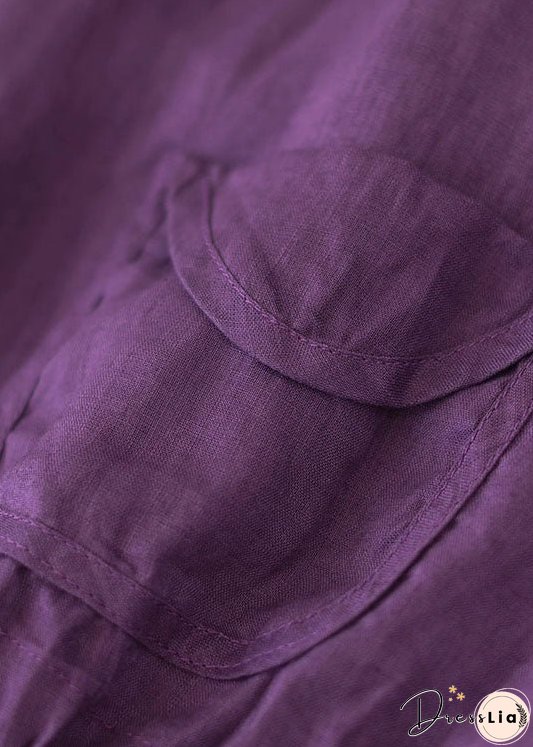 Vintage Coffee Hooded Pockets Cinched Button Patchwork Linen Coats Summer
