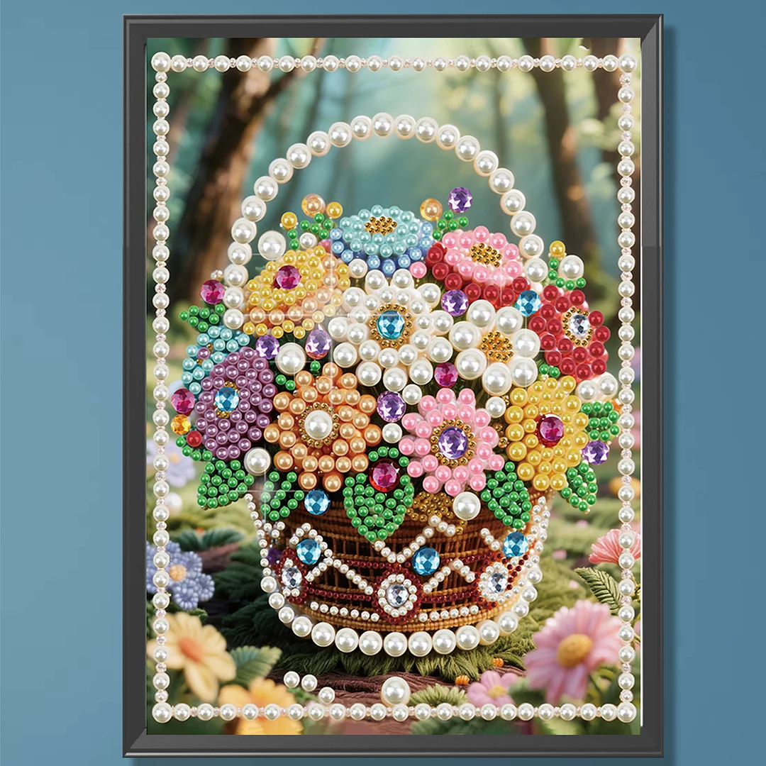 Brown Flower Basket DIY Partial Diamond Pearl Painting Art Kits 30x40cm Special Shape Pearl Gem Paintings Picture Arts Craft for Home Wall Decor