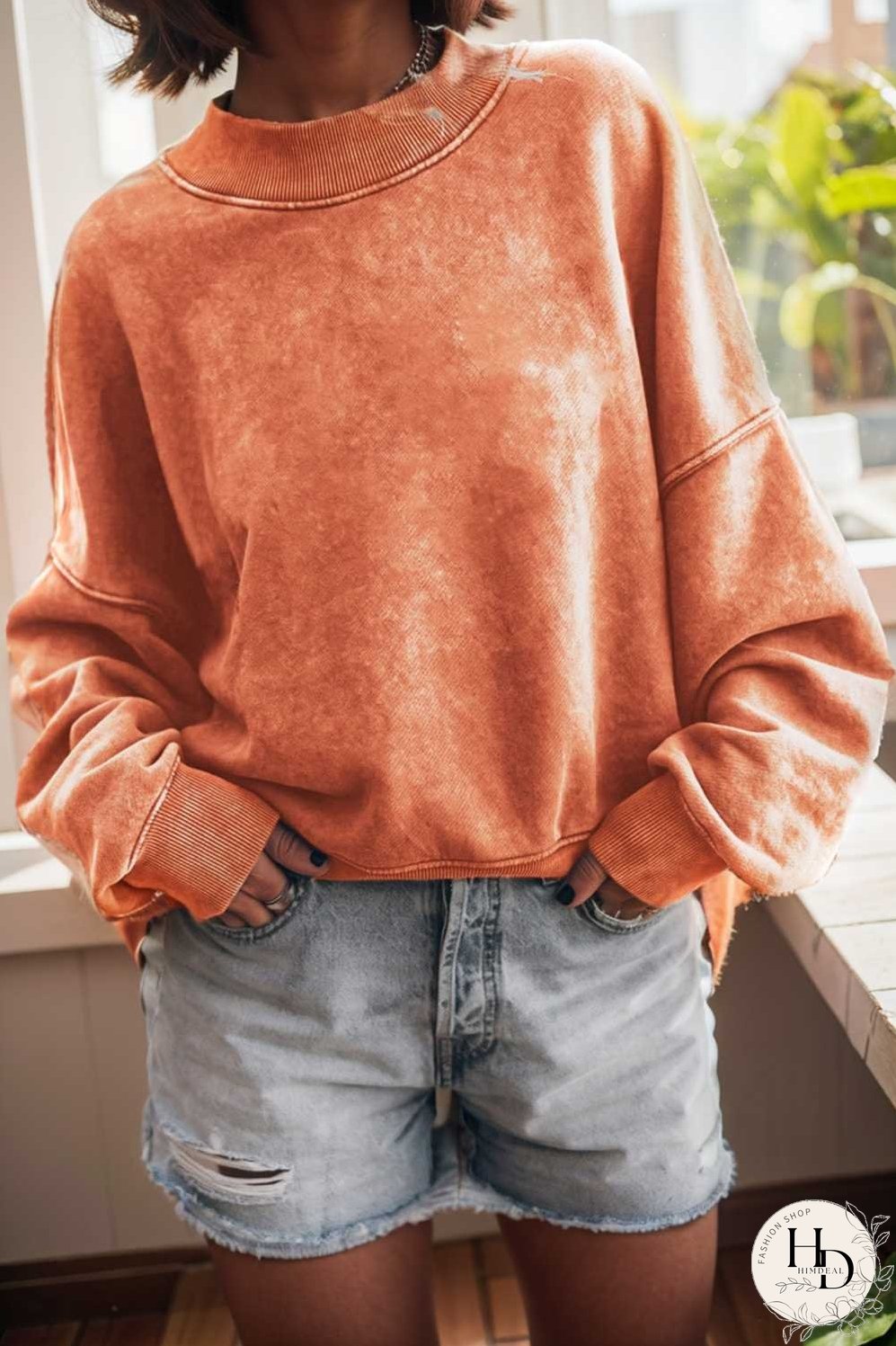 oversized crewneck pullover workout long sleeve hoodie