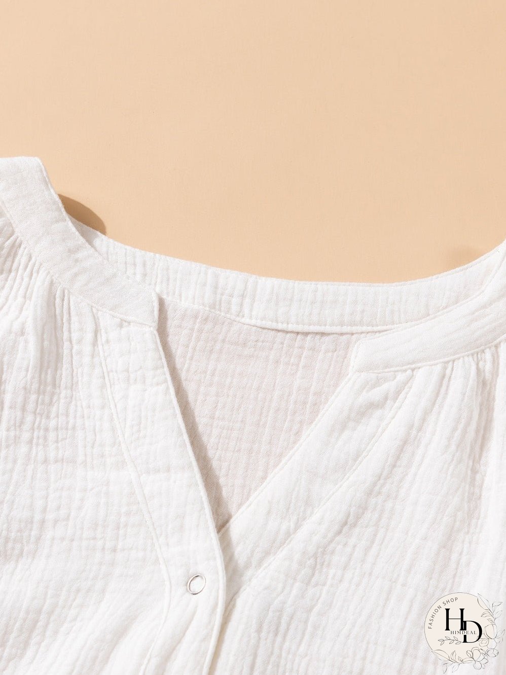 White Crinkled Casual Top with Balloon Sleeves