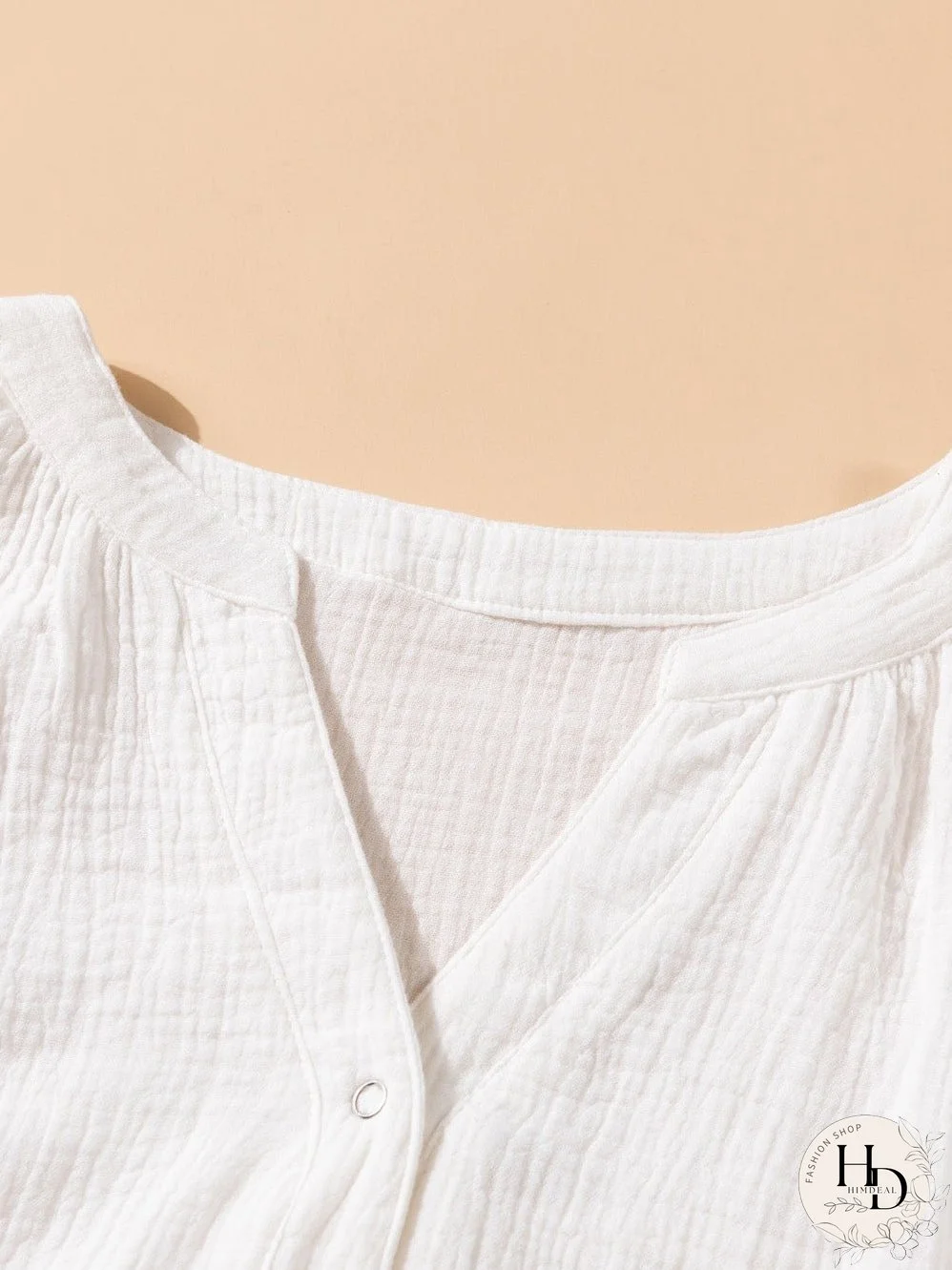 White Crinkled Casual Top with Balloon Sleeves