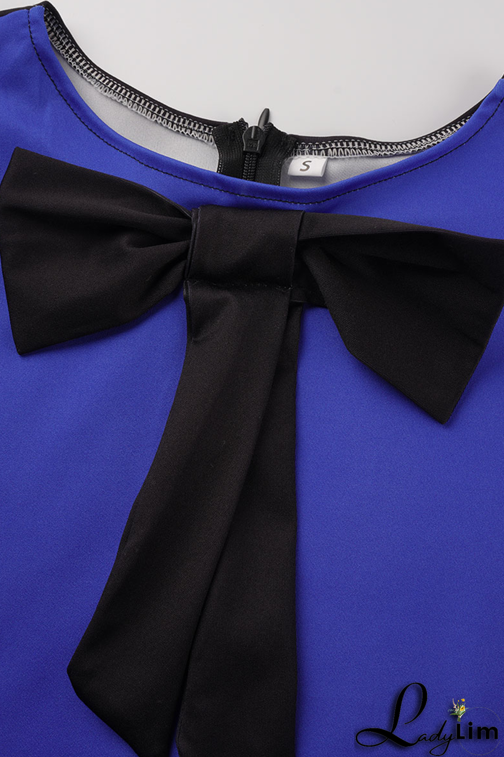 Blue Vintage Print Flounce O Neck Pencil Skirt Dresses