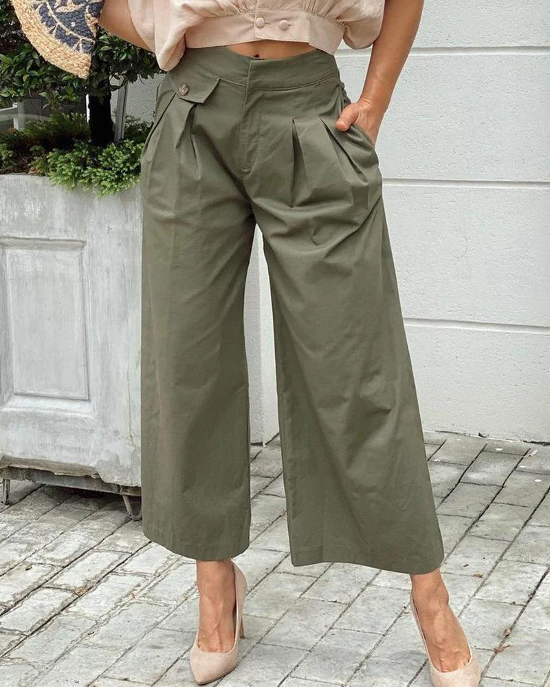 Two Piece Set of Short Sleeve Casual Top & Solid Color Pants