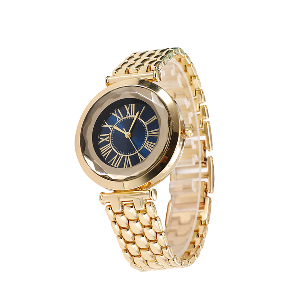 Gold Stainless Steel Quartz Round Dial Ladies Watches