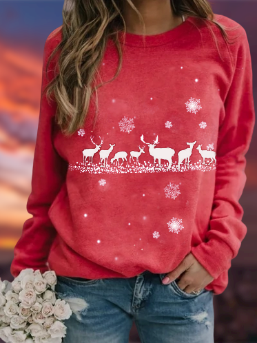 Pink Cotton-Blend Holiday Christmas Shirts & Tops Zaesvini