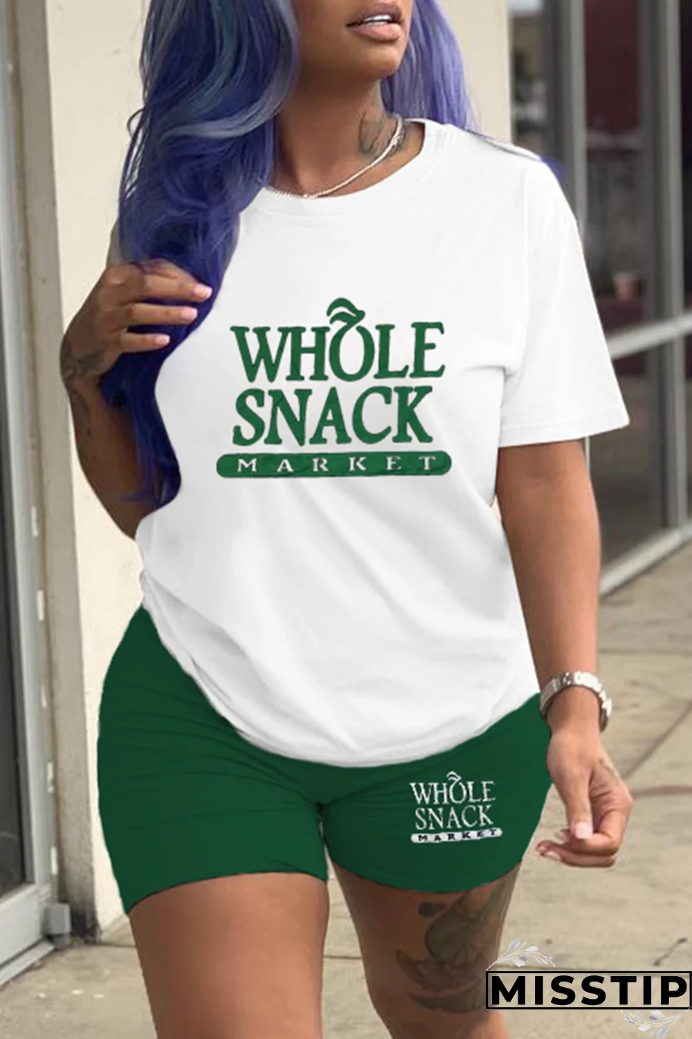 Black Gold Casual Print Patchwork O Neck Short Sleeve Two Pieces