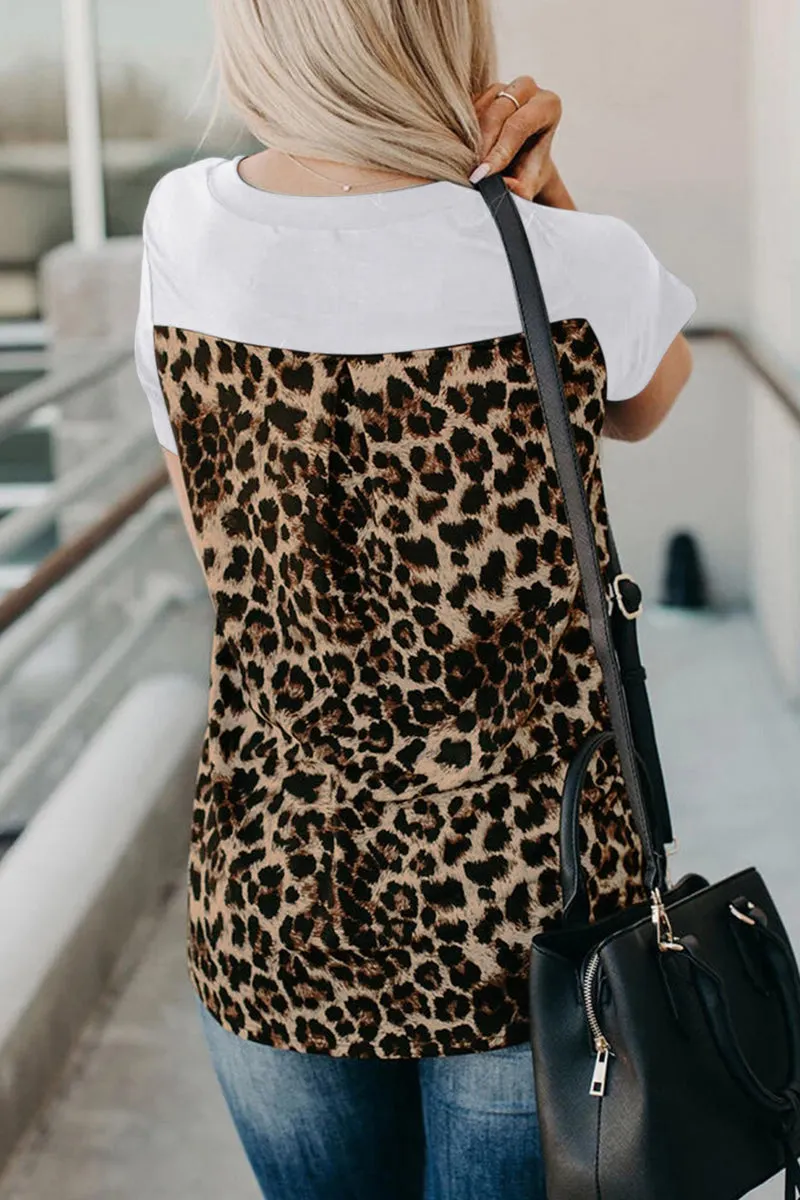 Printed Irregular V-Neck Pocket T-Shirt