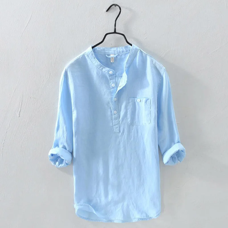 Men's Long Sleeve Stand Collar Solid Color Shirt