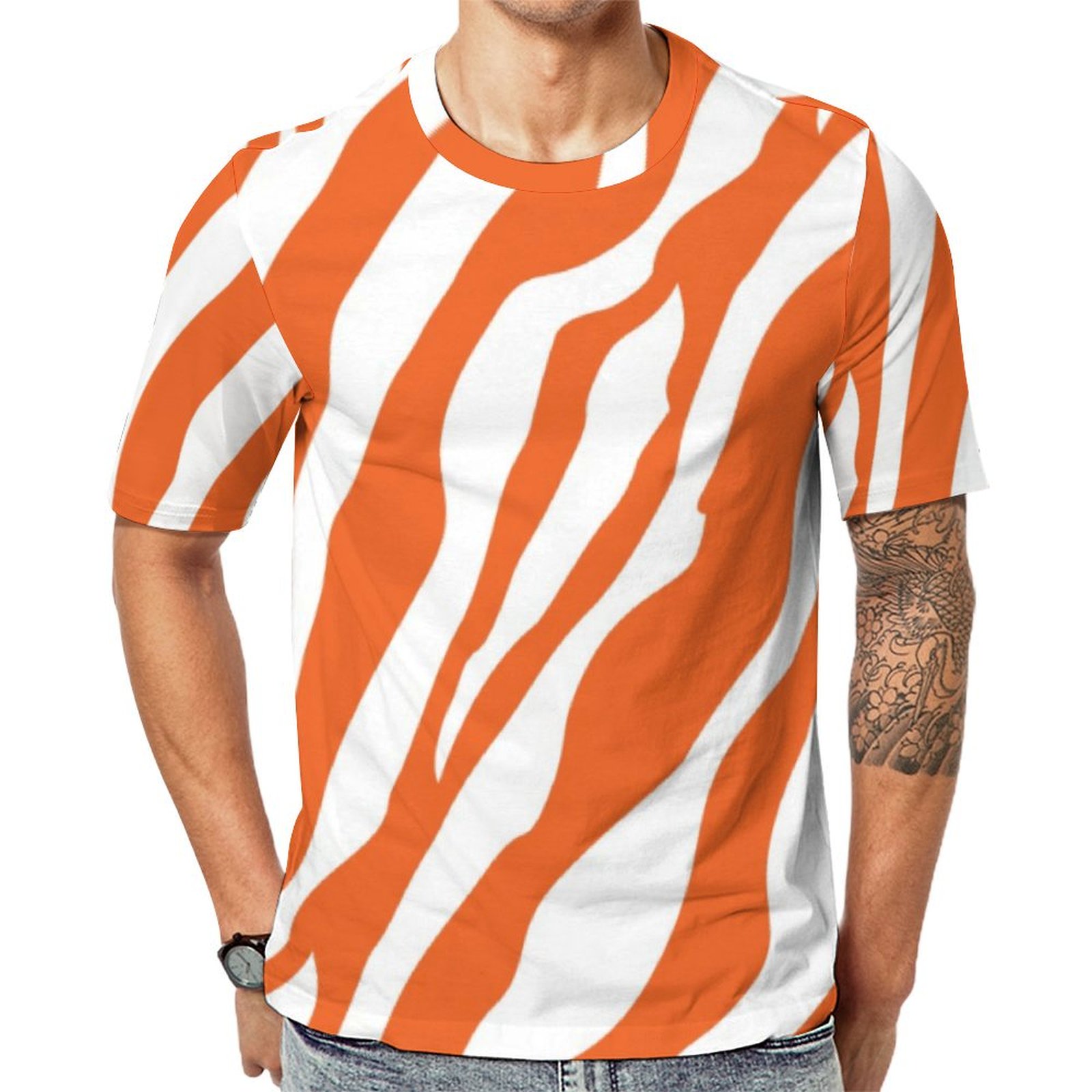 Girly Wild Orange Zebra Print Short Sleeve Print Unisex Tshirt Summer Casual Tees for Men and Women Coolcoshirts