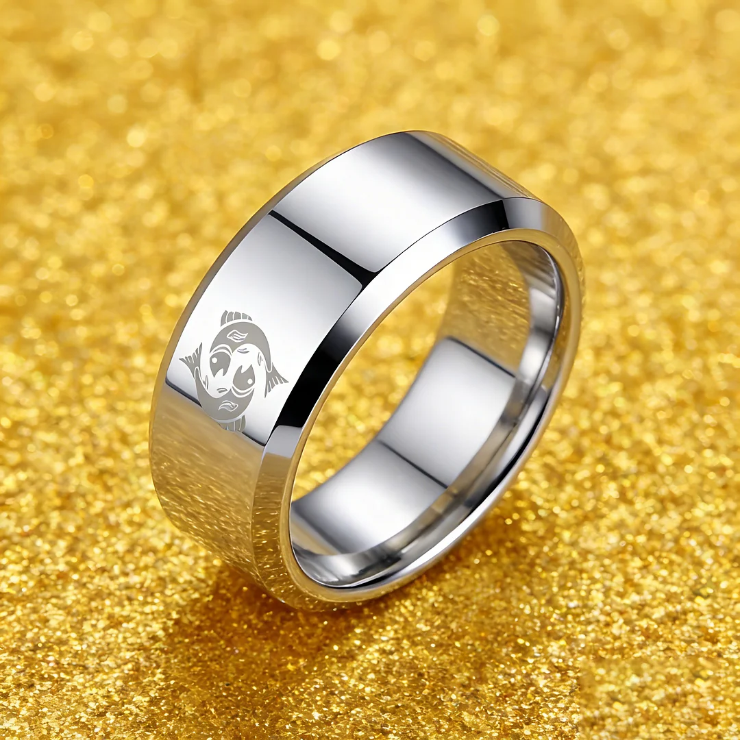 Sliver Edges and Laser Etched Wedding Bands Comfort Fit Mens Womens Sliver Pisces Tungsten Carbide Rings 4MM 6MM 8MM Width