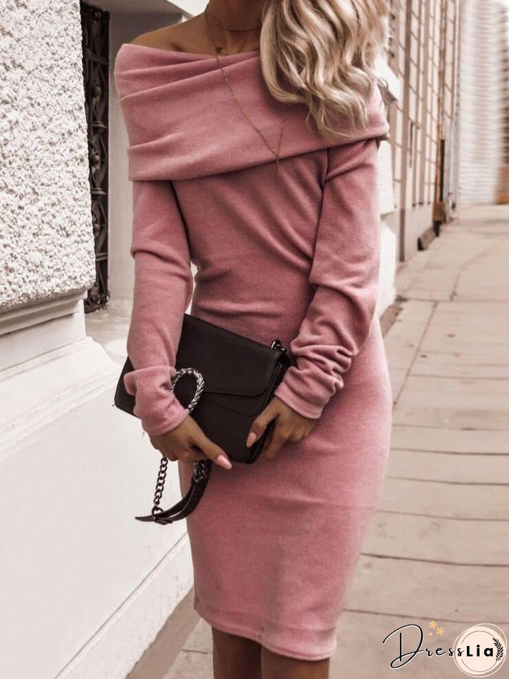 Dresses Pure One-Shoulder Long Sleeve Dress for Women