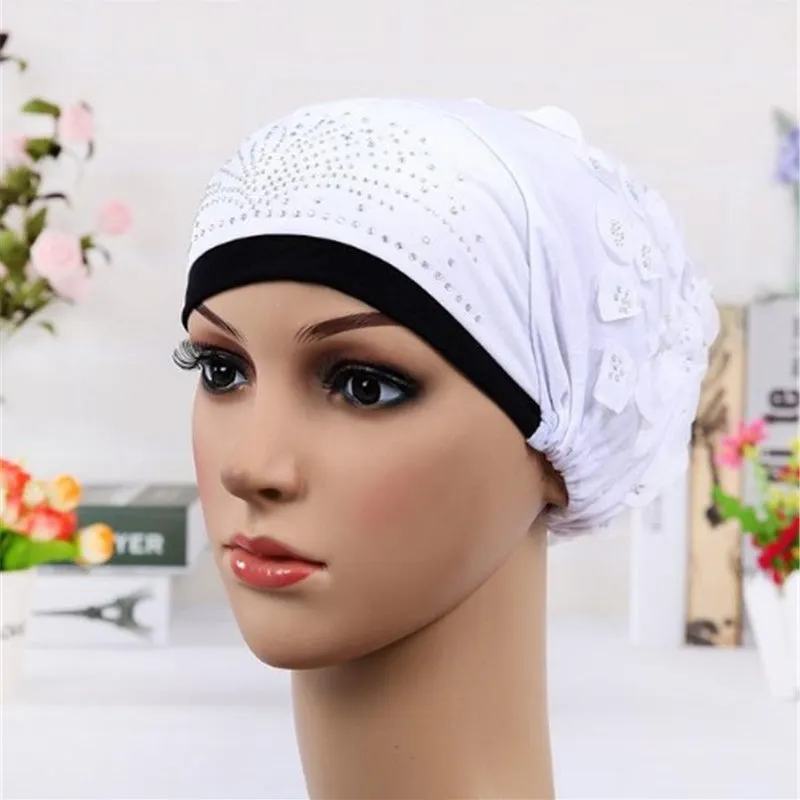 Women's Sequins Flowers Muslim Turban Hat Cap