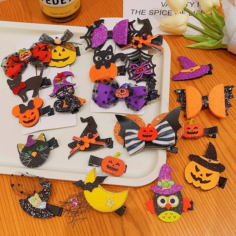 Halloween Cute Funny Women’s Pumpkin Cat Bow Knot Hair Clip