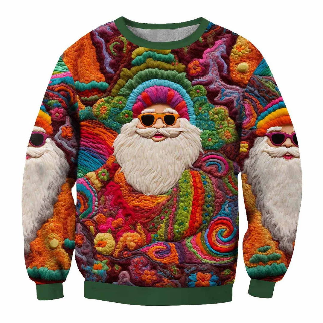 Men's Vintage Santa Print Ugly Christmas Sweatshirt、、URBENIE
