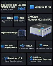 N100 Lake Alder 12th Intel 512GB 12GB N100 ミニPC G2 NucBox Mini G2 PC--NucBox ミニPC