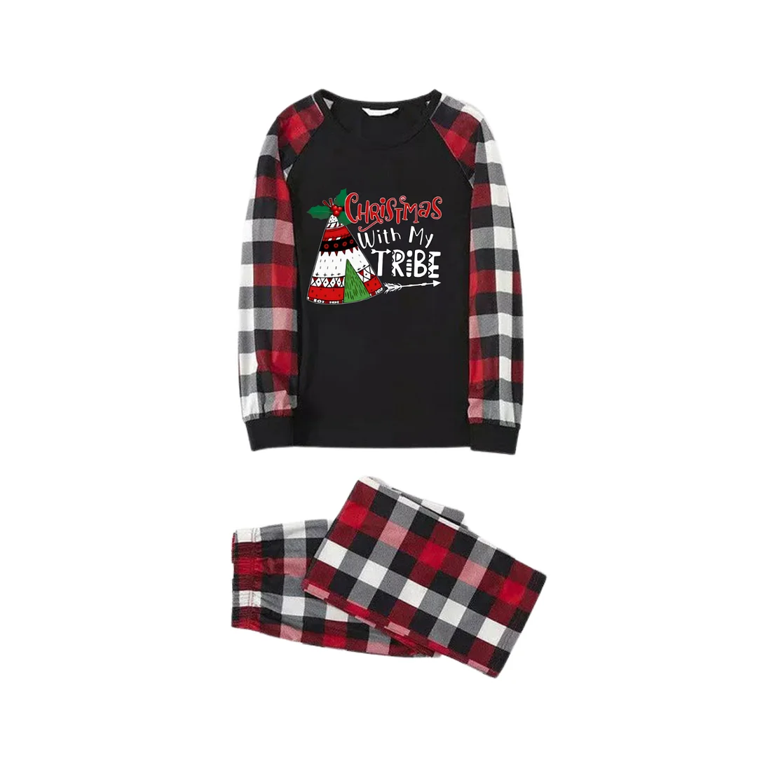 "Christmas With My Tribe" Pattern Ⅰ - Red&Black&White Plaid  Matching Pajamas