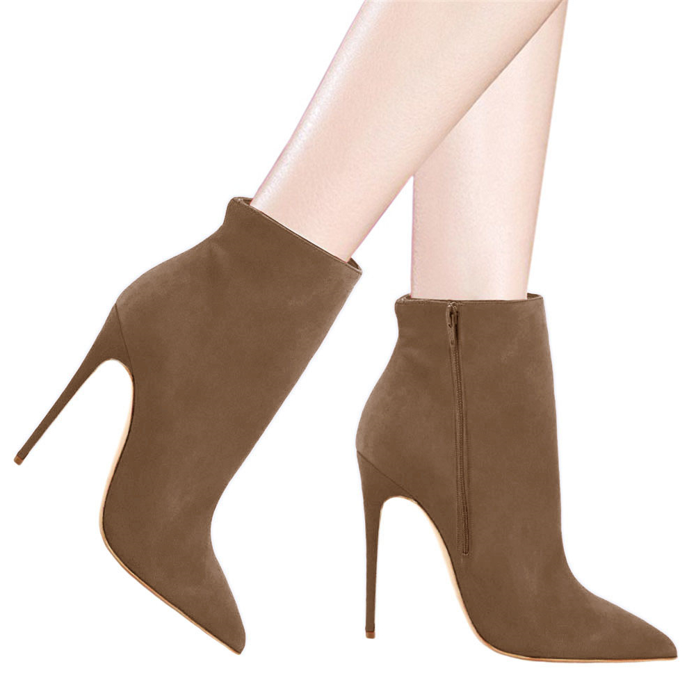Women's Ankle Boots Closed Pointed Toe Stilettos Brown Booties-vocosishoes