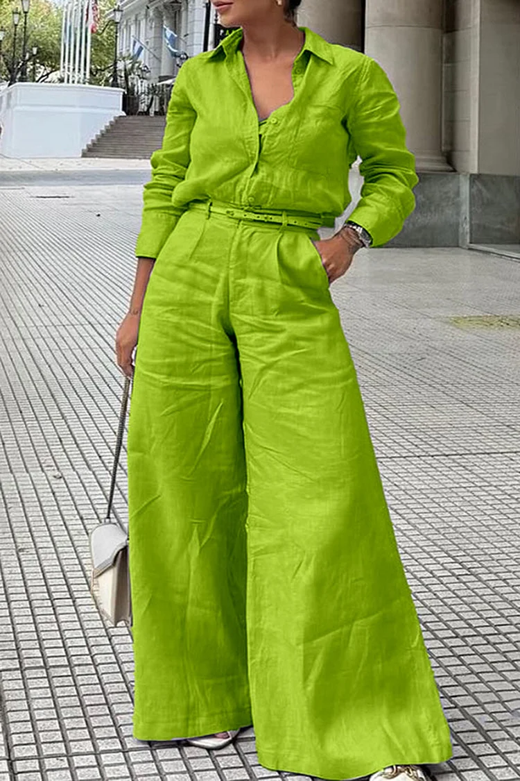 Plus Size Business Casual Purple Casual Shirt Collar Long Sleeve Pocket Two Piece Pant Sets [Pre-Order] 2024 - Xpluswear