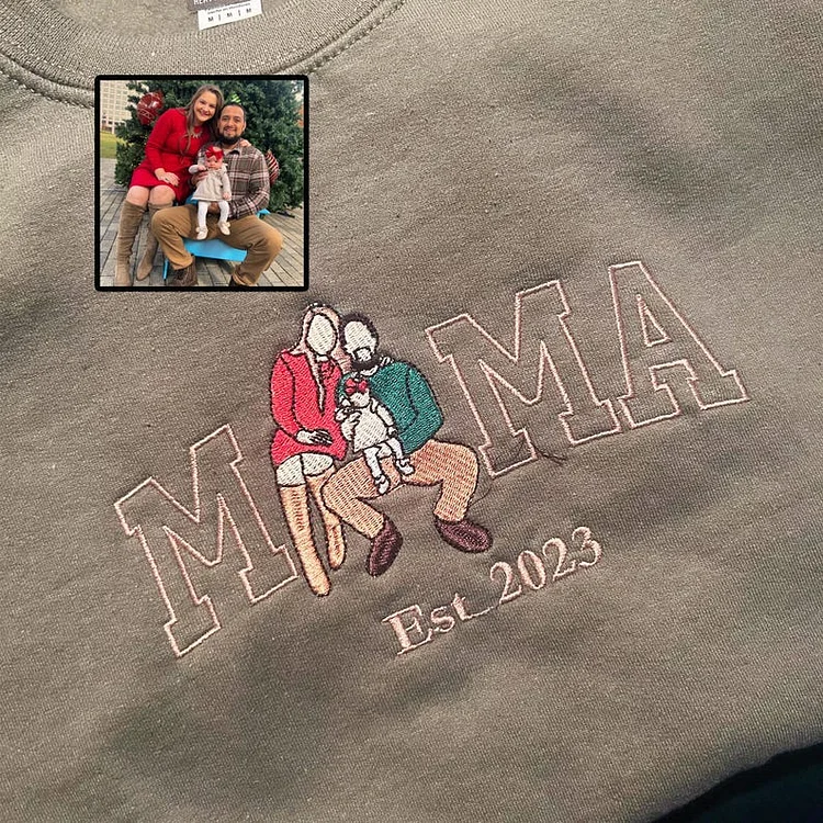 Custom Embroidered Sweatshirt Hoodie Mama and Kids Portrait with Photo - Mother's Day Gifts
