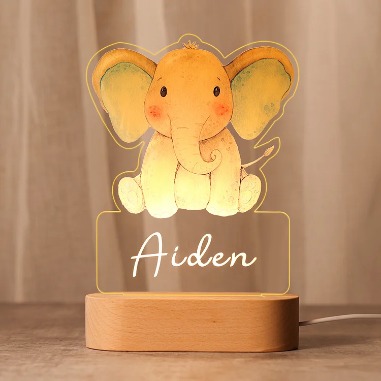 Custom Name Night Light-Personalized Color-Changing Elephant Night Light with LED Lighting Warm Light for Kids