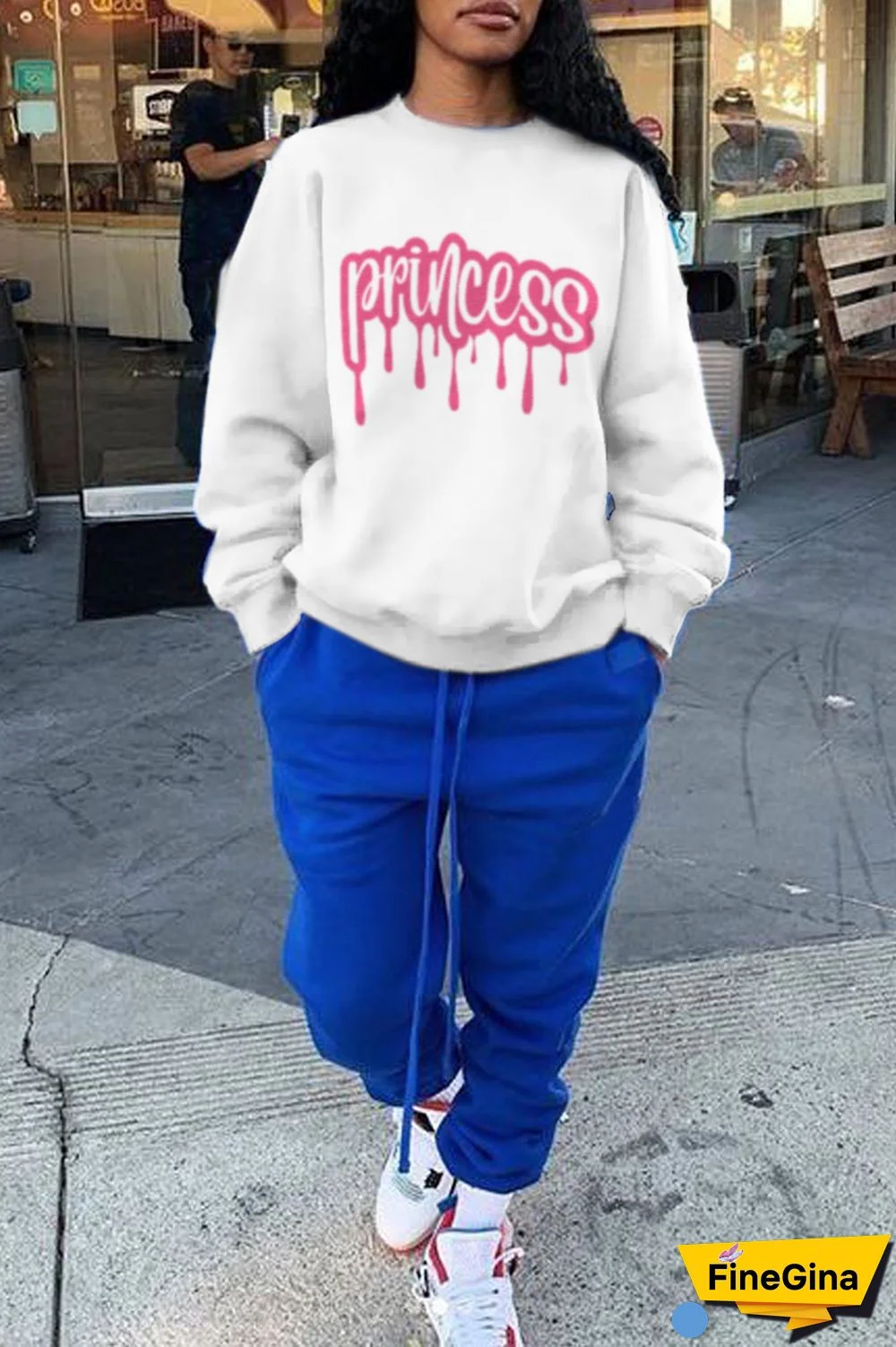 Grey Fashion Street Print Patchwork Letter O Neck Tops