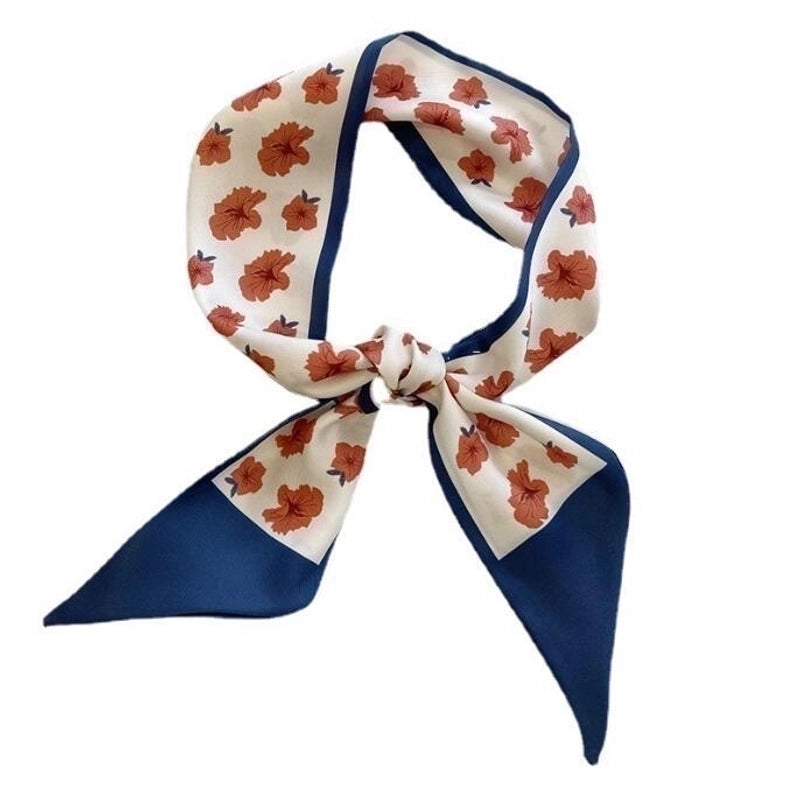 Women’s Sweet Letter Plaid Flower Silk Scarf Printing Hair Band