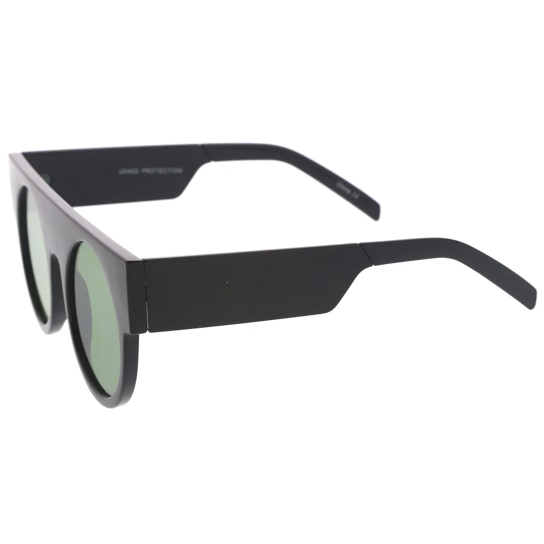 Futuristic Flat Top Wide Temple Flat Lens Round glasses 47mm