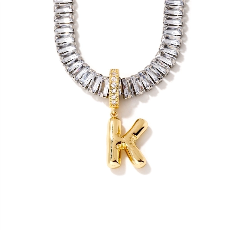 Copper K Gold Plated Inlay Letter Zircon Pendant Necklace