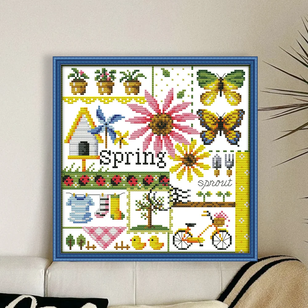 DIY Stamped Cross Stitch 16CT Partial Embroidery 23*23cm - Four Seasons Of Spring