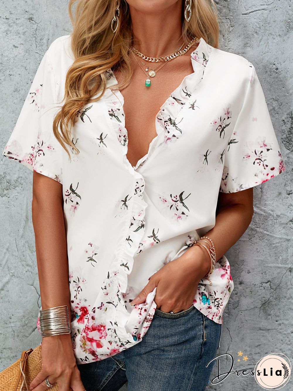V Neck Casual Printed Tops