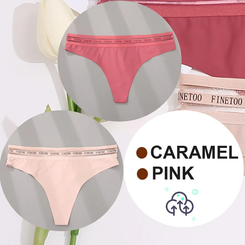 FINETOO 2PCS/Set Women Seamless G-string Panties M-XL Letter Soft Panties 7 Colors Patchwork Woman Underwear Thongs Lingerie