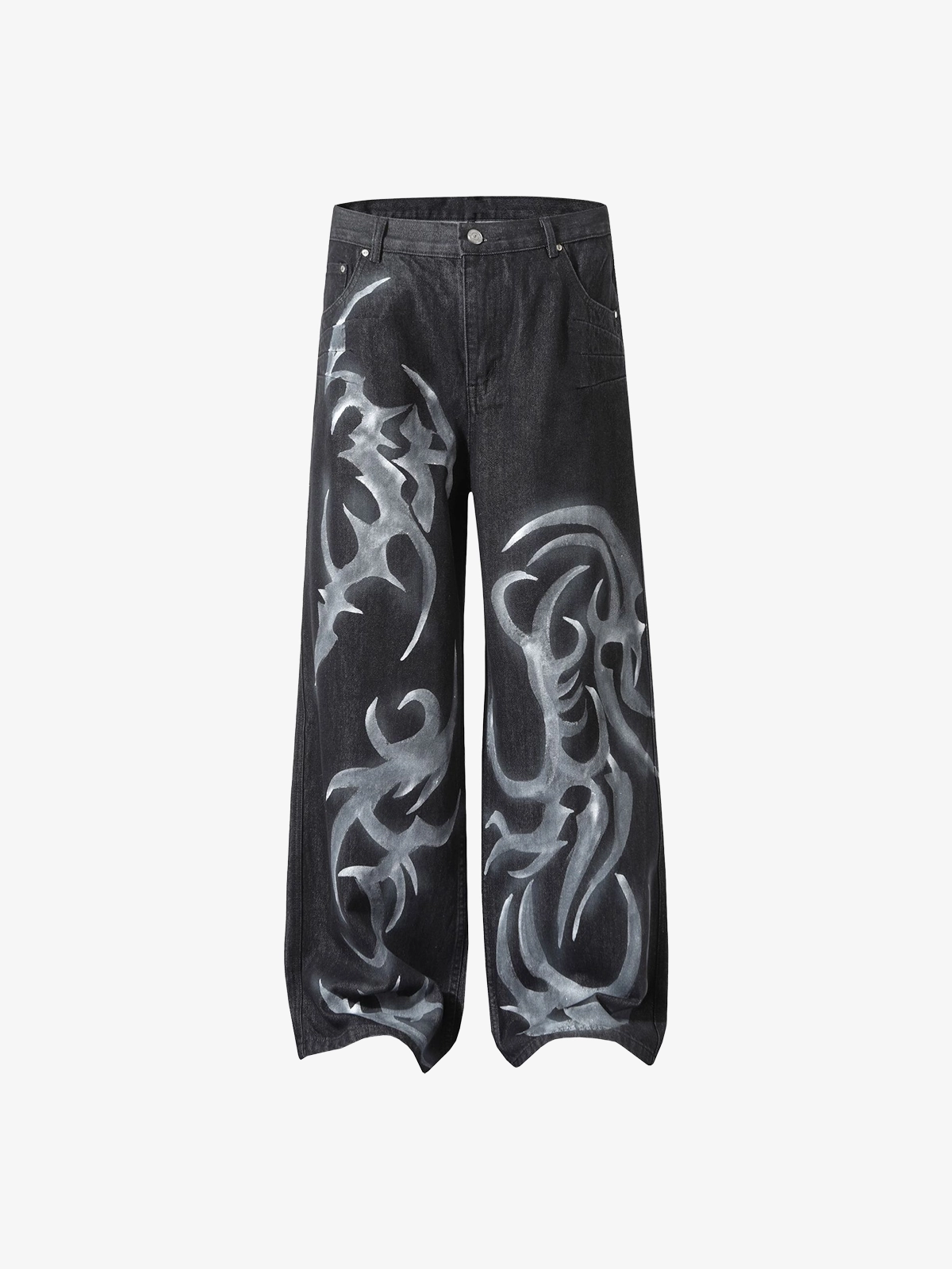 Black Act Chic Dark Aesthetic Ink Splatter Graphic Jeans Front