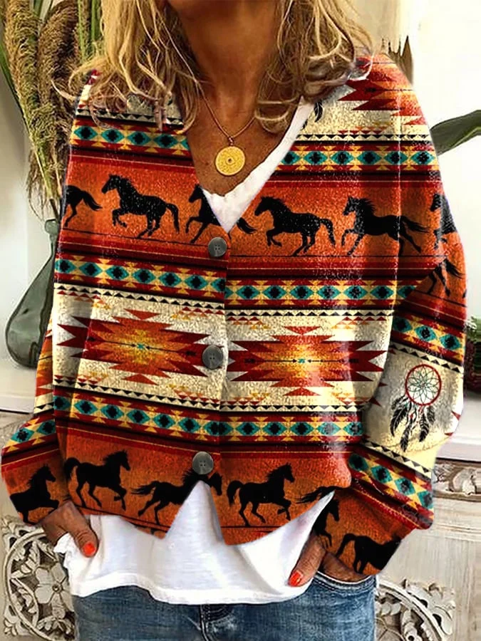 Women's Western Horse Dream Catcher Plush Cardigan