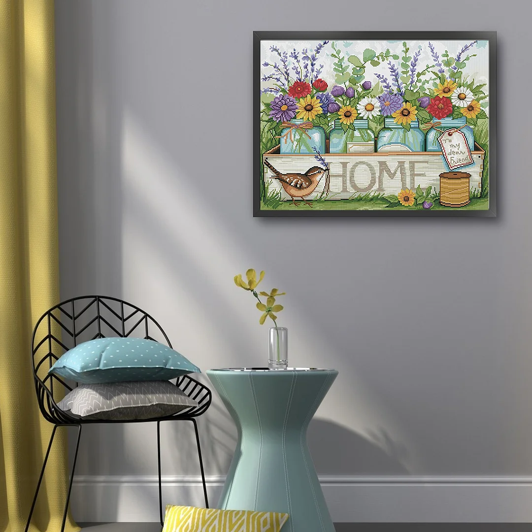 Home Vase and Bird Full 11CT DIY Stamped Cross Stitch Kits 50x40cm Home Decor