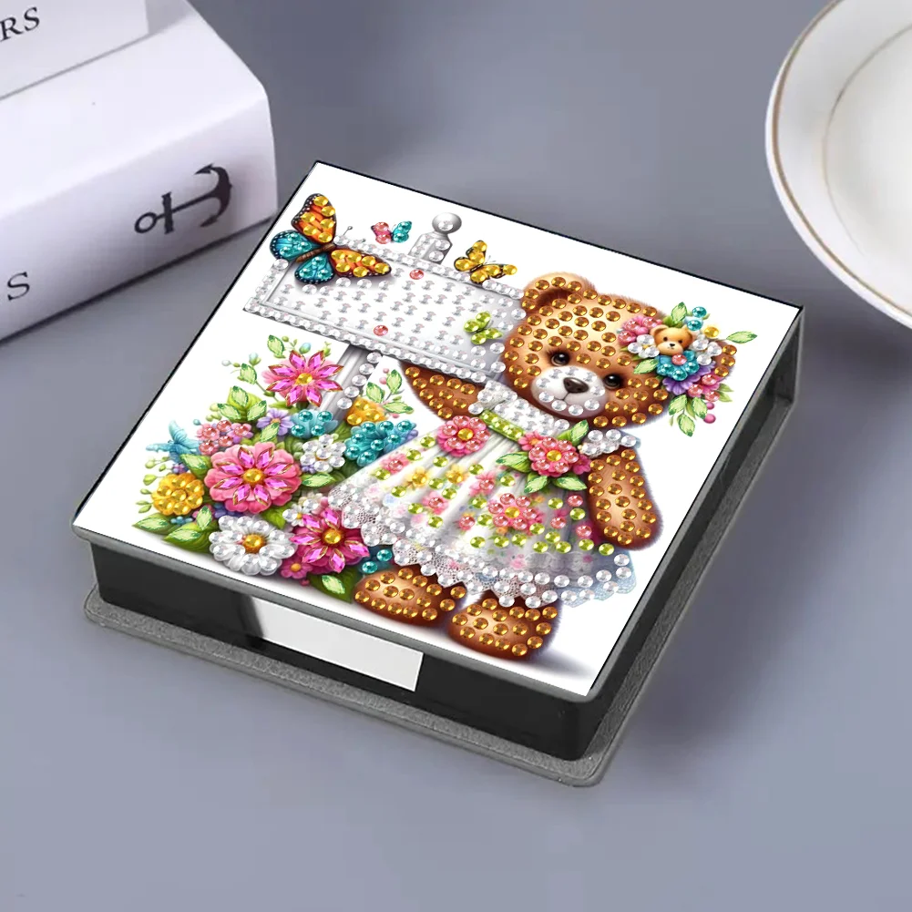 PU Bear Diamond Painting Notecard Box with 160 Sheets of Paper for Adults