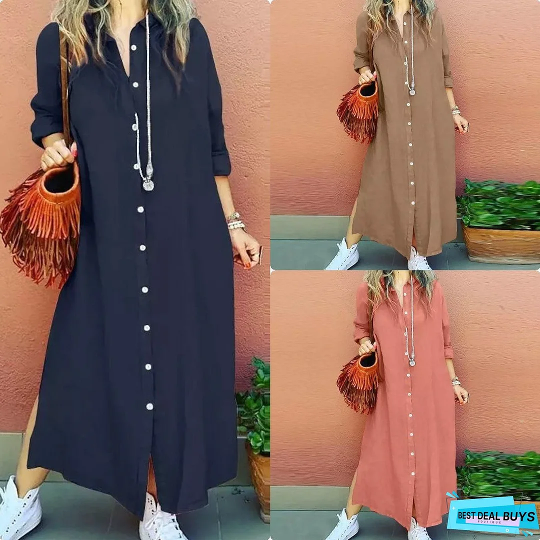Women's Dresses, Cotton and Linen Shirts, Long Dresses, Japanese and Korean Casual Long Sleeved Cardigan Dresses