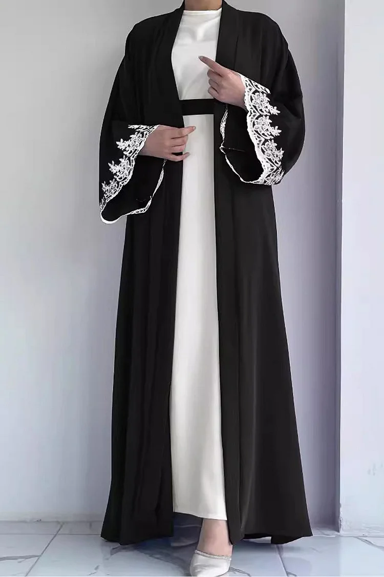Lace Patchwork Cuff Long Cardigan Sleeveless Maxi Dresses Matching Set