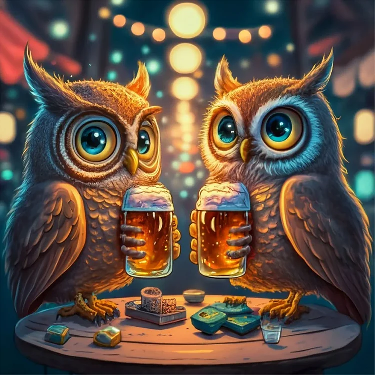 Full Round Diamond Painting - Owl Drinking Drink 30*30CM