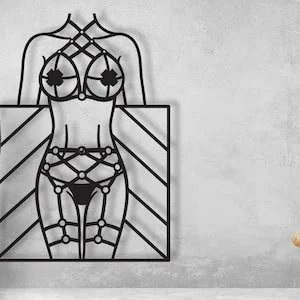Pornhint Body Harness Art, BDSM Metal Wall Art, Woman Lingerie Wall Decor, Sexy Decor, Erotique Lingerie, Bedroom Decoration