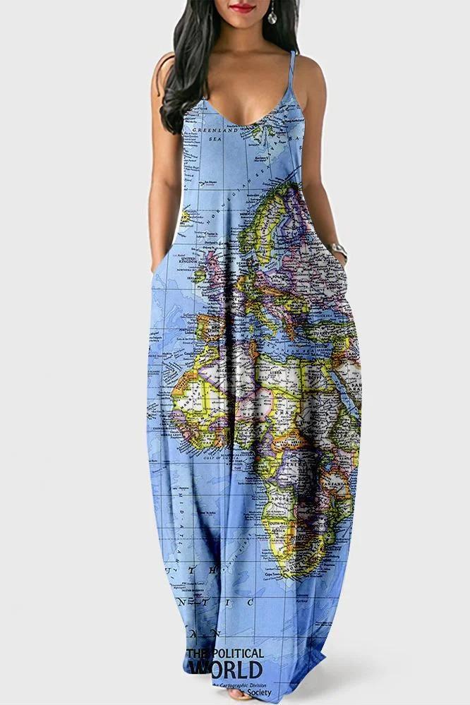 Comfy Print Summer V Neck Casual Maxi Dress | EGEMISS