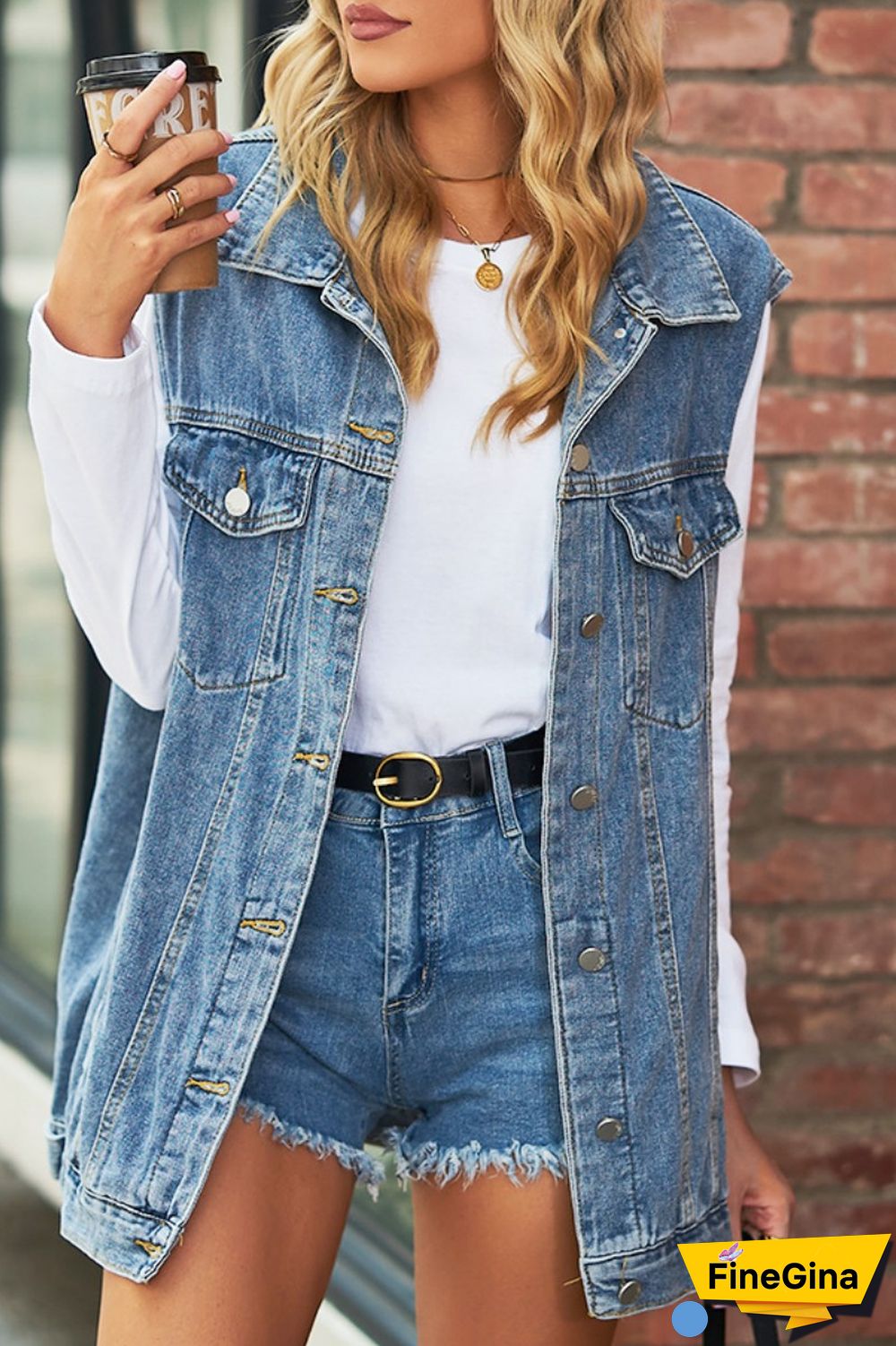 Blue Casual Solid Patchwork Turndown Collar Short Sleeve Regular Denim Jacket