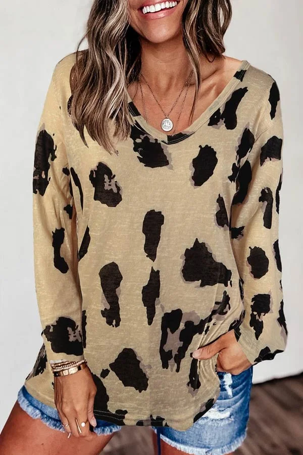 Stylish Leopard Print Long Sleeve T-shirt