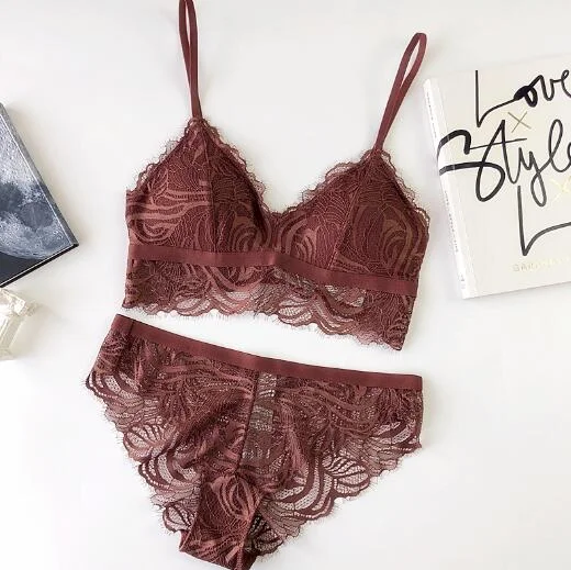 Wriufred Embroidery Green Lace Bralette Underwear Women Bra Sets Wire Free Bras Transparent Ultrathin Plus Size Lingerie Set