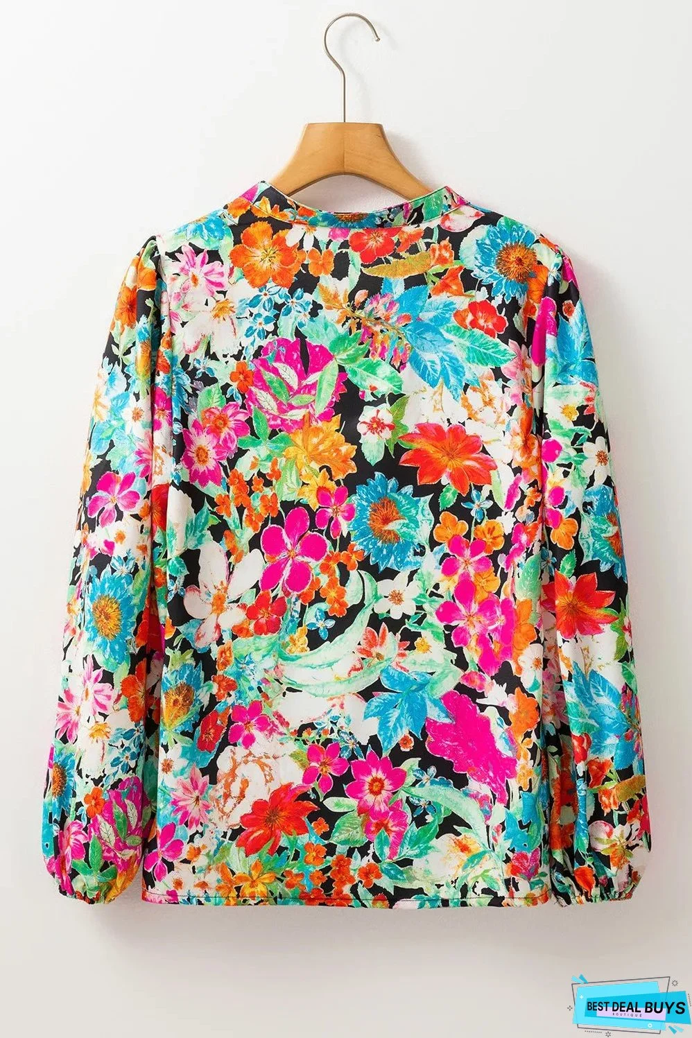 Printed Tie Neck Long Sleeve Blouse