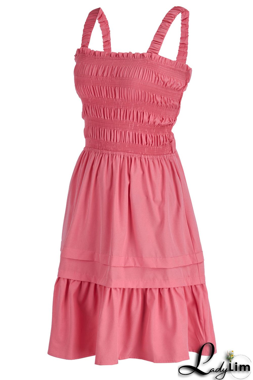 Rose Red Sexy Solid Patchwork Fold Stringy Selvedge Spaghetti Strap A Line Dresses