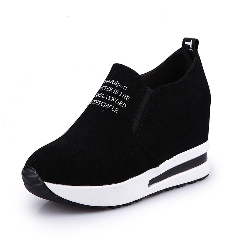 Qjong New Arrival Women Shoes Wedge Increase Shoes Black Shoes Women Sneakers Leisure Platform Shoes Breathable Zapatos De Mujer