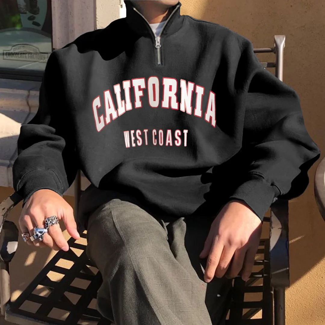 Men's California Casual Printed Zipper Polos Sweatshirt、、URBENIE