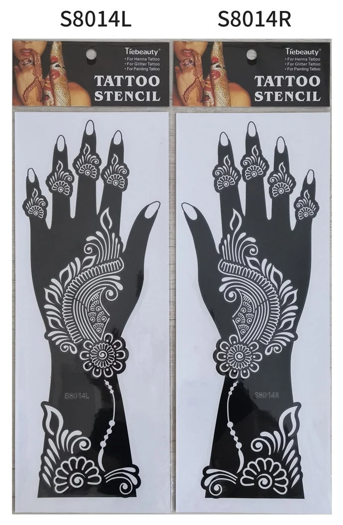 1pair 2pcs hand sleeve temporary tattoo stencil henna lace mandala tattoo template spray paint templates sheets lotus flowers